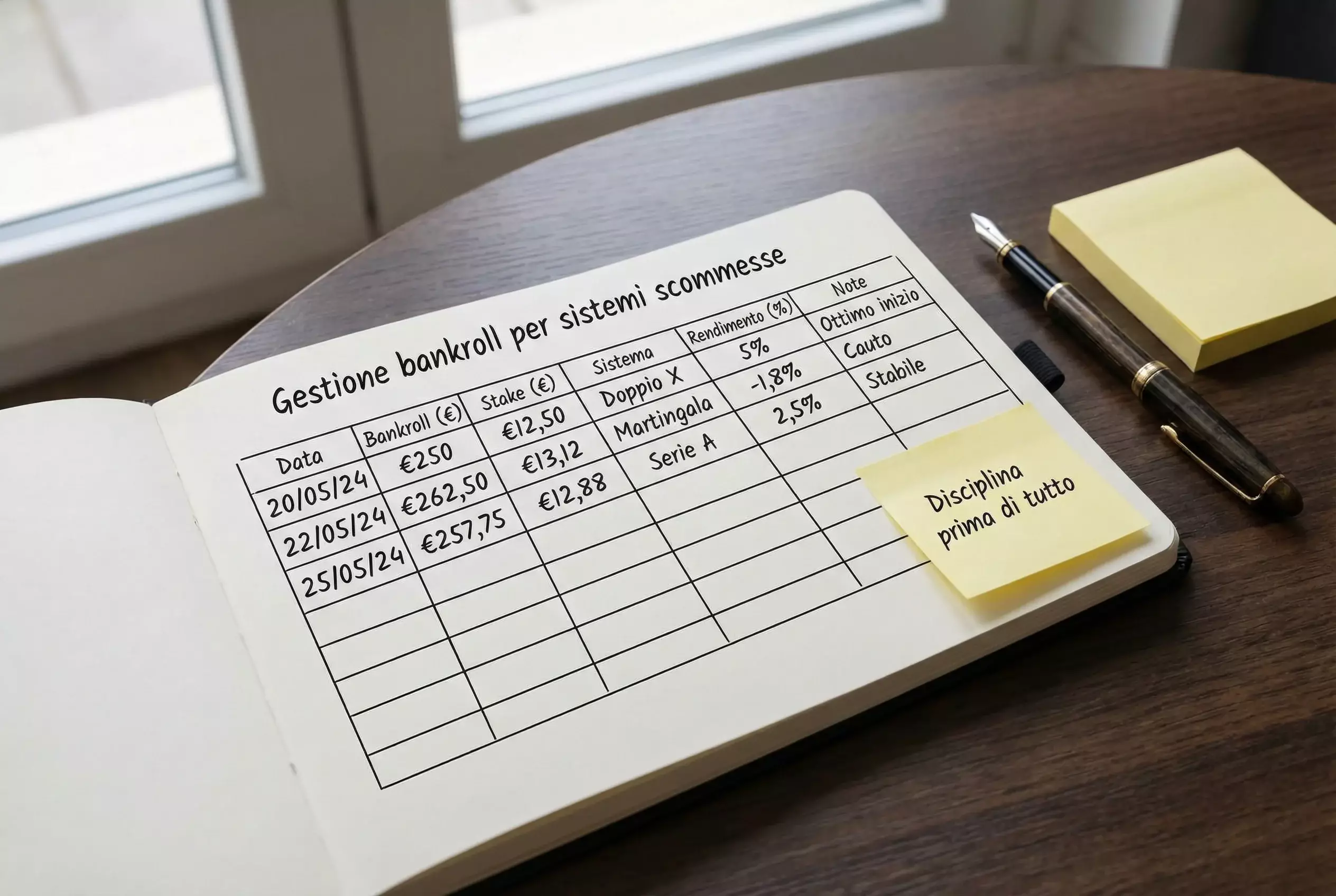Quaderno aperto con appunti sulla gestione del budget e una penna su un tavolo di legno