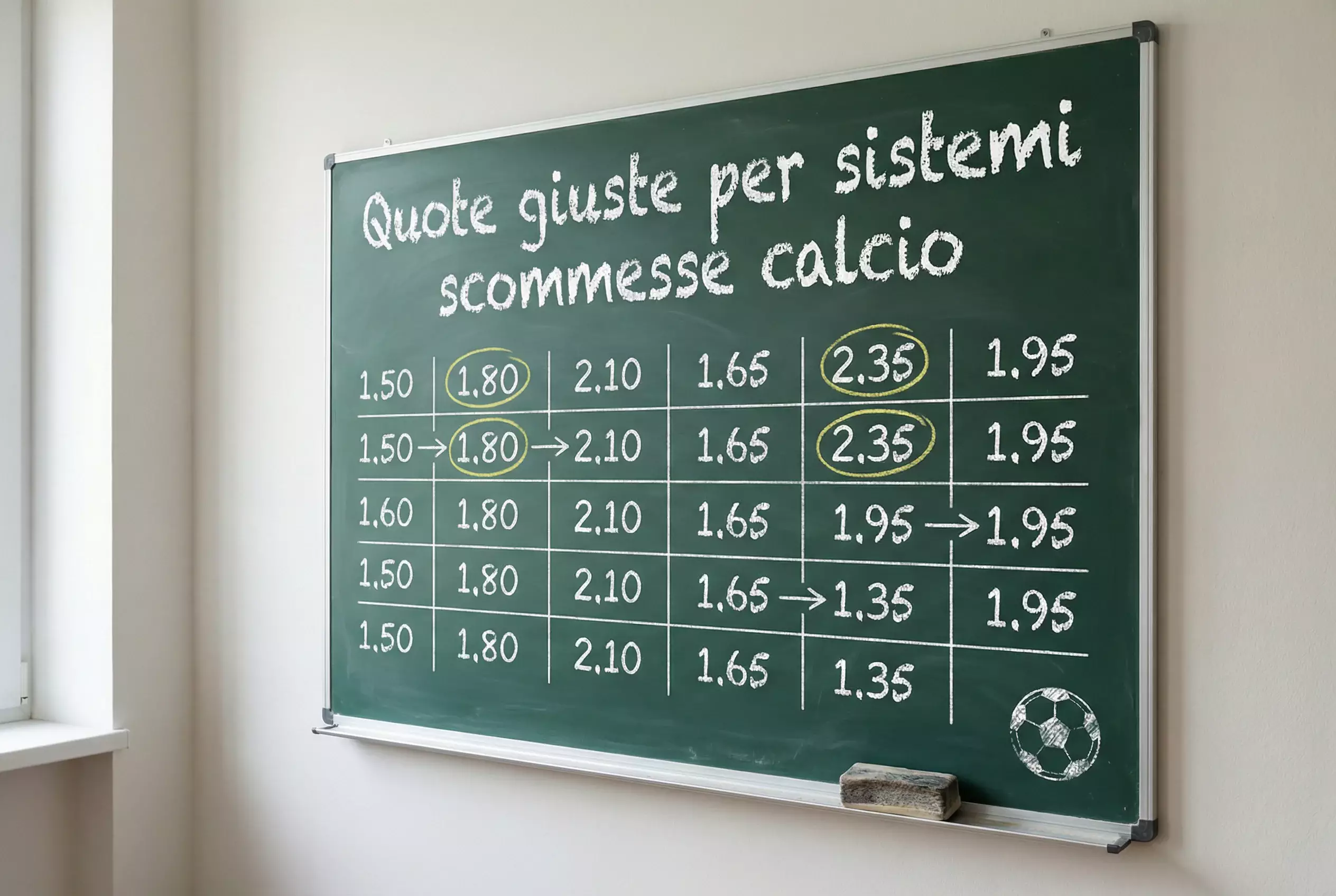 Lavagna con quote numeriche scritte col gesso e frecce che indicano combinazioni vincenti