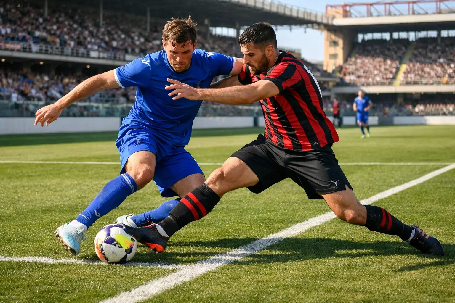 Campo di calcio della Serie A con giocatori in azione durante una partita